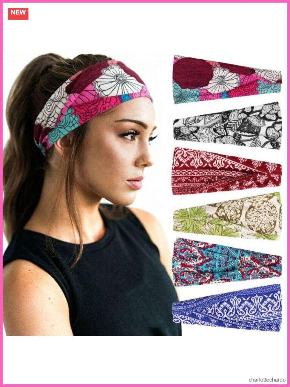 6 Pack Yoga Sports Headbands Polyester Spandex Non-Slip Workout Hair Bands